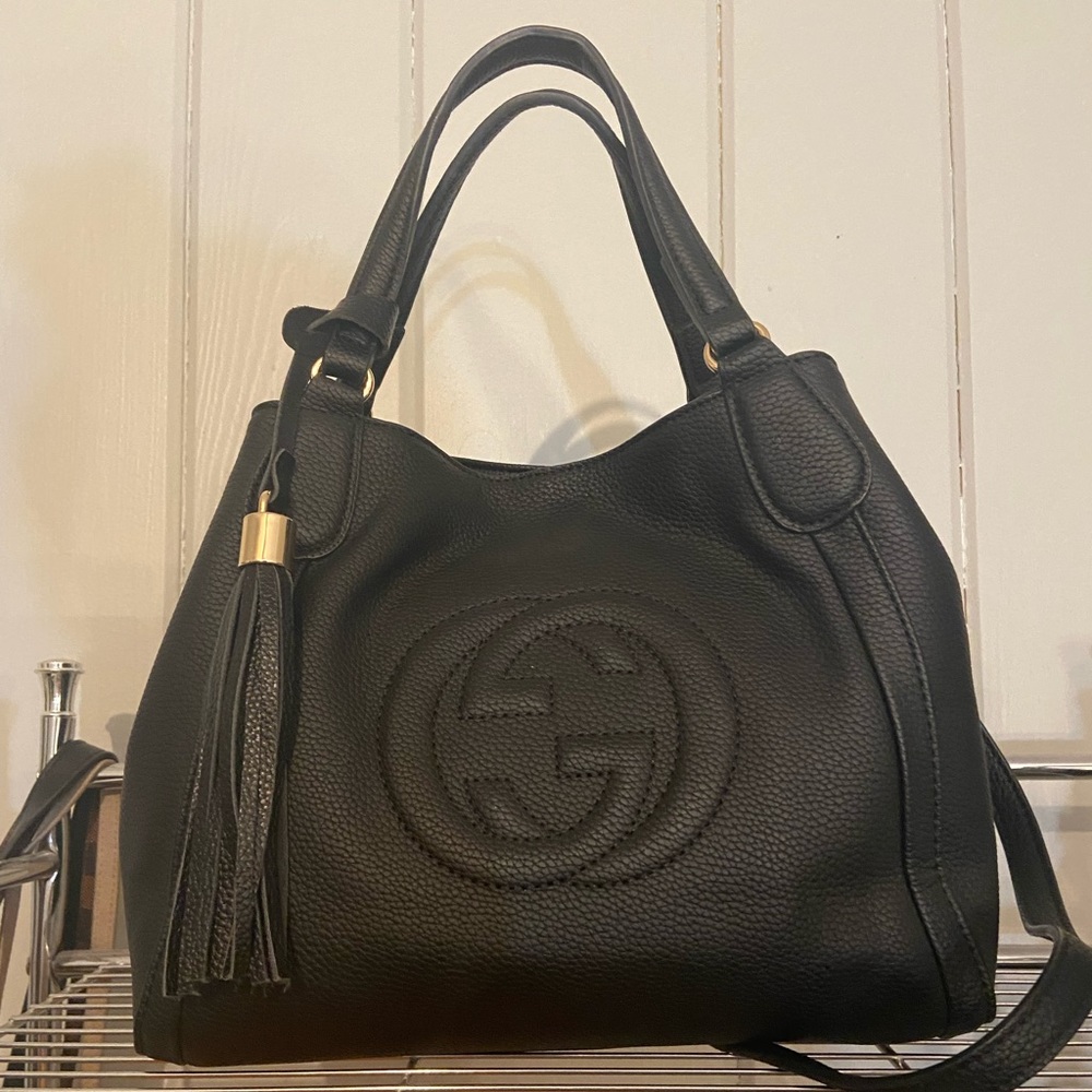 Black embossed Soho satchel